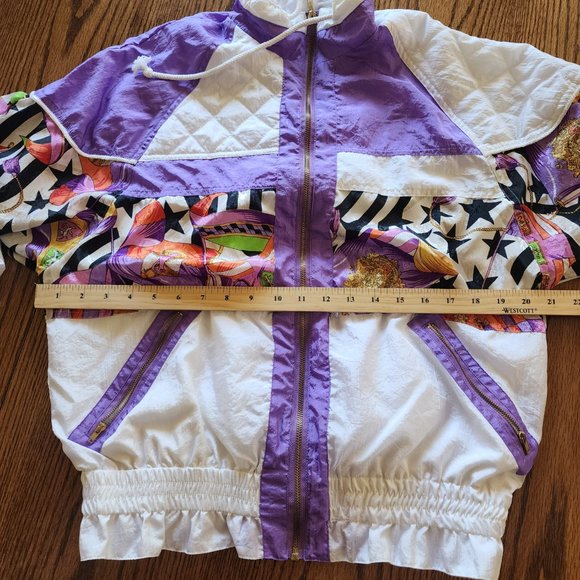 Avait Vintage 80s 90s Windbreaker Abstract Jacket Medium Petite Purple/White - Picture 5 of 7